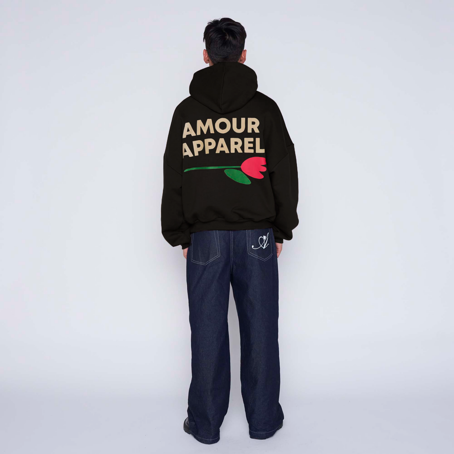 Hoodie Boxyfit Rose amour Negro