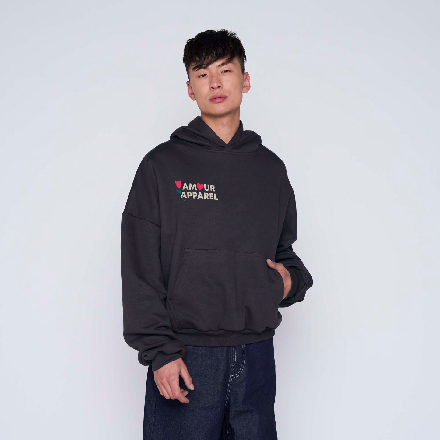 Hoodie Boxyfit Rose amour Negro